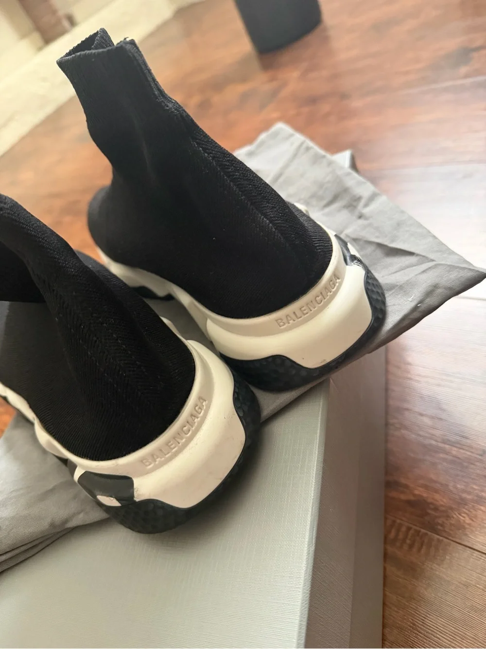 Balenciaga Black Sock Sneaker with White Lettered Sole